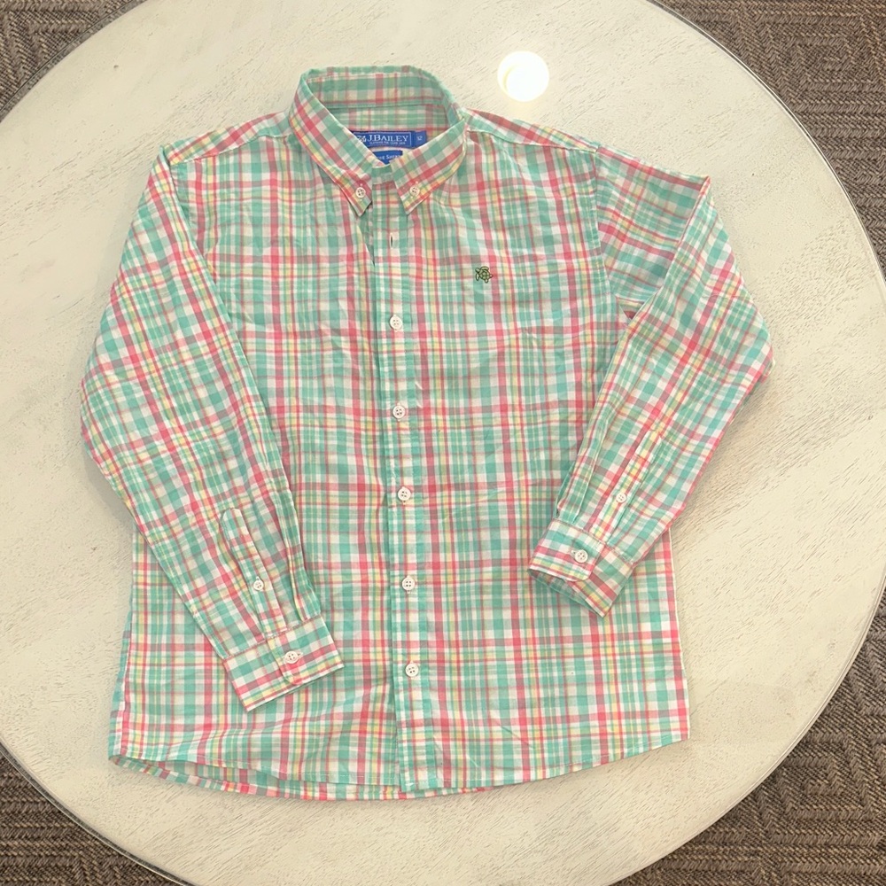 Boys' Green & Coral Plaid Button-Down Shirt